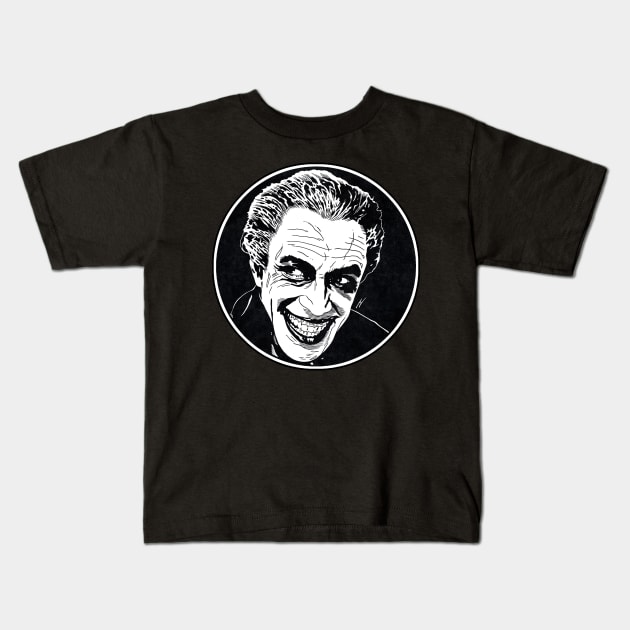 THE MAN WHO LAUGHS (Circle Black and White) Kids T-Shirt by Famous Weirdos